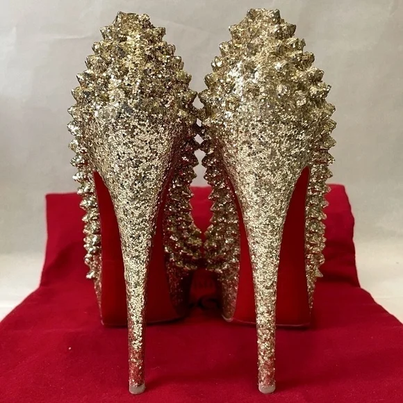 Christian Louboutin “Glitter Specchio” Lady Peep spikes.EU38 140mm 1” platform. - Picture 4 of 11